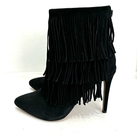 Steve Madden Flapper Black Suede Fringed Boots Sz 7M - Picture 7 of 14